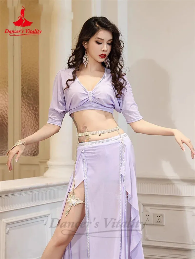 Belly Dance Costume Set for Women Half Sleeves Top lotus Leaf Long Skirt 2pcs Adult Chidlren Oriental Belly Dancing Outfit