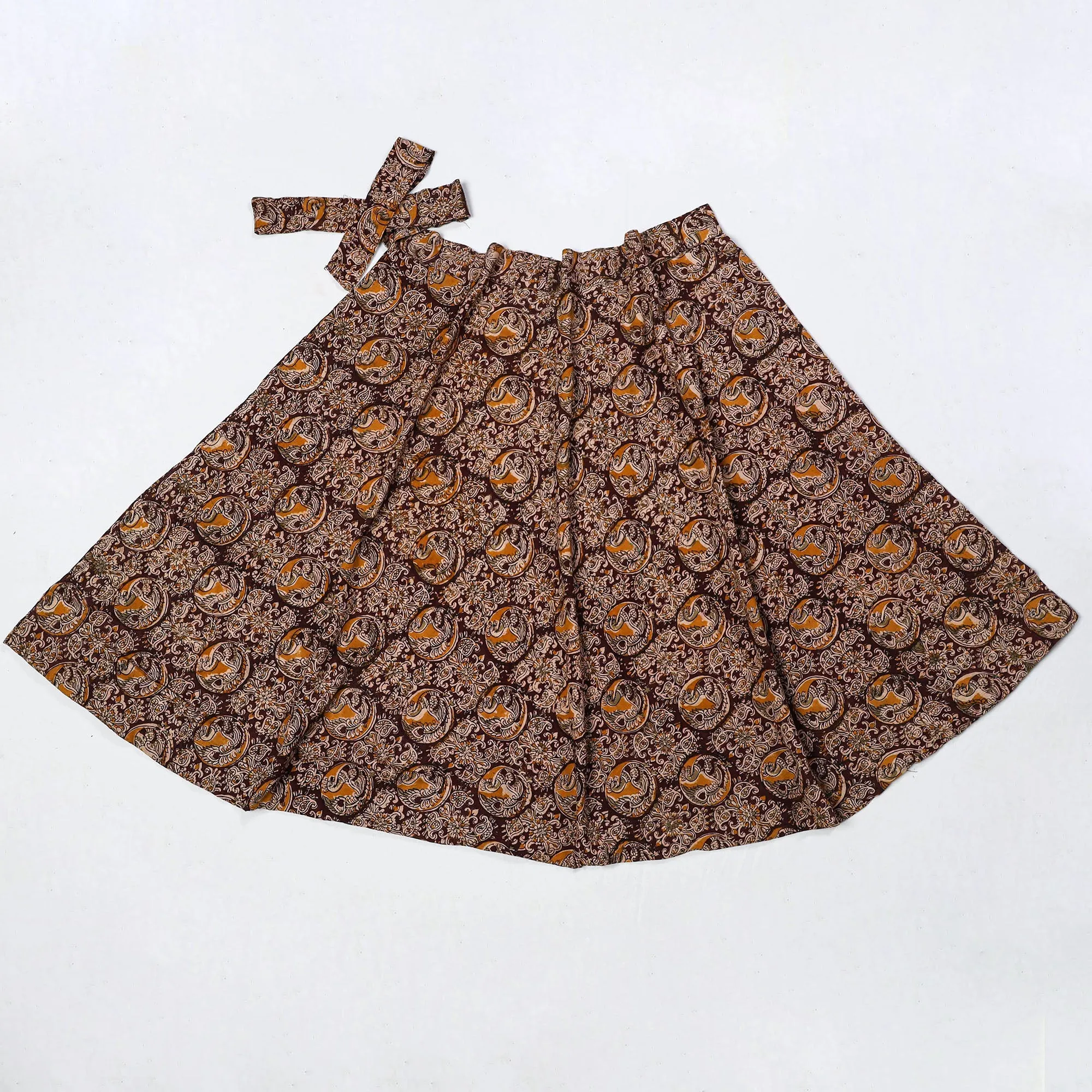 Brown - Kalamkari Block Printed Cotton Wrap Around Skirt 02