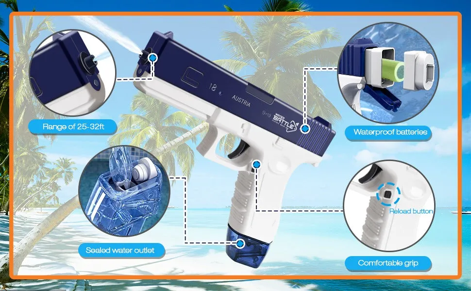Electric Water Gun, up to 9 m Ft Rang Electric Automatic Water Gun, 450CC 60CC High Capacity Squirt Guns for Summer Pool Beach Party Water Blasters