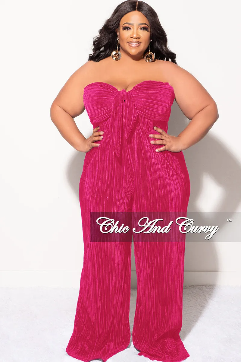 Final Sale Plus Size Strapless Pleated Jumpsuit Fuchsia