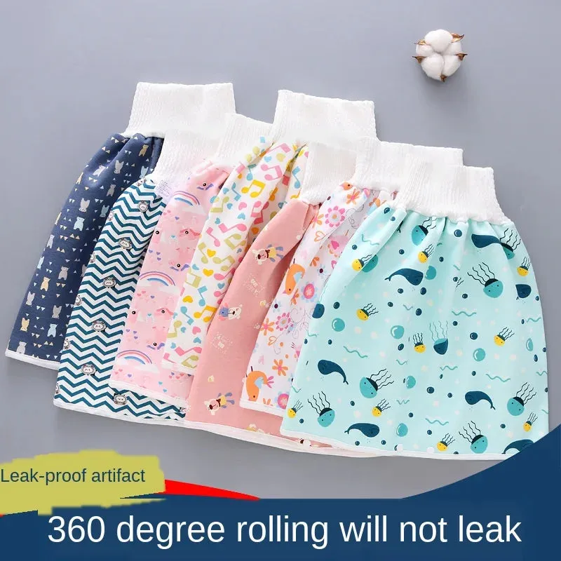 "Ultimate 2-In-1 Waterproof Diaper Skirt: Stylish, High-Waisted Cotton Training Pants for Kids - Say Goodbye to Leaks!"