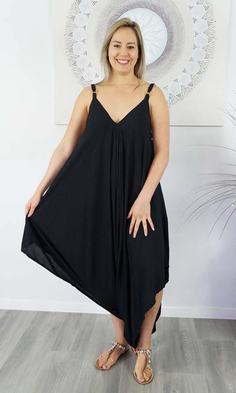 Rayon Clown Jumpsuit Plain Black