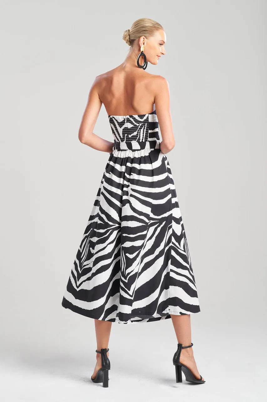 Zebra Cotton Poplin Bustier Belted Palazzo Jumpsuit